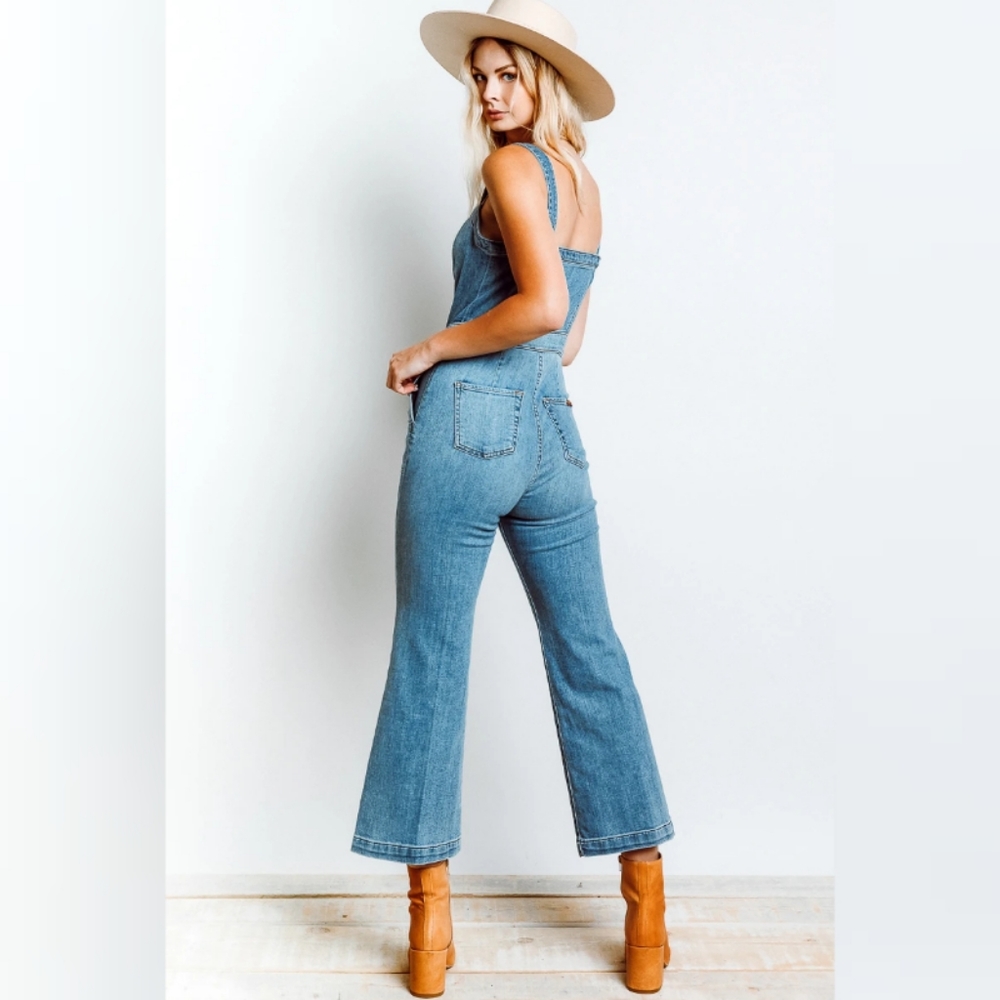 7 For All Mankind Bustier Tank Denim Jumpsuit NWT - Picture 3 of 10